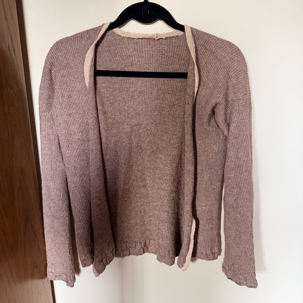 Hand knit cardigan brown and cream size XS